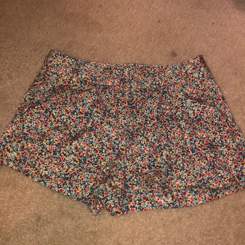 Anthropologie Floral Satin Shorts